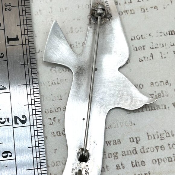 Huge Vintage Soaring Bird Gull Dove International Sterling Silver Brooch Pin - Picture 14 of 15